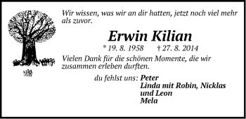 Traueranzeige von Erwin Kilian von Pegnitz-Zeitung